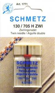 Schmetz S1771 Universal Twin/ Double Needle Gauge, 4.0mm Width, Size 16/100, 130/705H-ZWI for Top Stitching, Decorative Zigzag and PinTucking