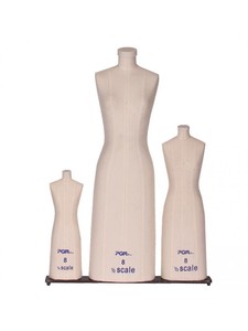PGM 615 Missy Mini 3pcs Dress Form Set 1/2, 1/3, 1/4 Scales of Missy Size 8, Muslin Cover