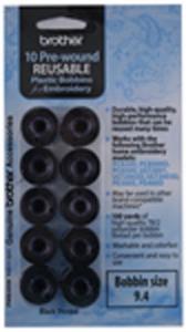 Brother PWB250B BLACK, 10 Class 15 Plastic Bobbins (SA156 11.5mm Size) Prewound Poly Thread, 100 Yards Ea, 60wt Weight for Sewing Embroidery Machines*