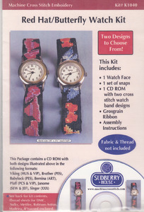 Sudberry House K1040 Red Hat/Butterfly Design CD, Watch Face, 18" Grosgrain, Snaps