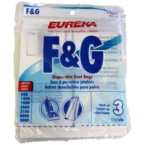 Eureka F & G, E-52320 3Pk Paper Filter Bags, Eur Style F&G Upright Esp Vacuum Cleaner Models  600, 1400, 1900, 2100 and 5000 Series