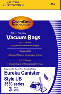 Eureka Replacement Er-1455 Paper Bag, Eur Style Ub  Ultra Boss Can Env 3Pk