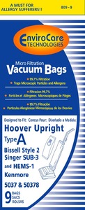 36252: EnviroCare 809-9 Hoover Replacment Paper Bag, Hoover Type A Microfilter Env 9Pk