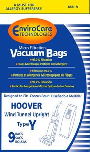 36258: EnviroCare 856-9 Hoover Replacement Paper Bag, Hoover Type Y Micro W/Closure Env 9Pk