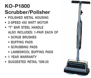 Koblenz P-1800 Hardfloor Scrubber Polisher Buffer P1800, 4.2 Amps, 2 Speeds, Chrome Handle, Metal Hood, 4 Pairs Brushes & Pads, No Tank, 099053020806