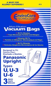 Panasonic Replacement Pr-14313 Paper Bag, Type U6 Micro W/Closure Env 3Pk