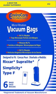 Riccar/Simplicity Replacment Rsr-1444 Paper Bag, Supralite Type F Upright Micron 6Pk