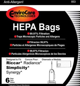 Riccar/Simplicity Replacment Rsr-1446 Paper Bag, Radiance Synergy Type X Hepa Env 6Pk