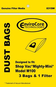 Shop Vac Replacment Svr-14205 Paper Bag, Shop Vac Mighty Mini Env 3Pk