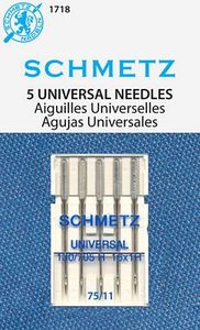 Schmetz S-1718, Universal Point Sewing Machine Needles 5-pk sz11/75, for Knits or Woven Fabrics