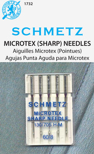 Schmetz S-1732 Microtex Box of 50 Needles, 5 Packs, 10 Packs/box, Available Sizes: 60/8, 70/10, 80/12, 90/14,