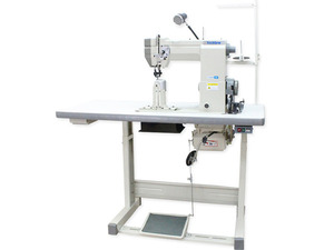 41378: TechSew 830-2 Single and Double Needle 7"H Post Bed Roller Foot Sewing Machine +Power Stand