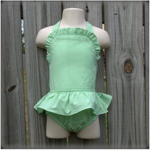 Embroidery Blanks Boutique One Piece Swimsuit, Lime Gingham Size: 3T