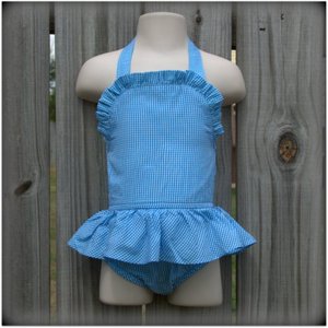Embroidery Blanks Boutique One Piece Swimsuit, Turquoise Gingham Size: 3T