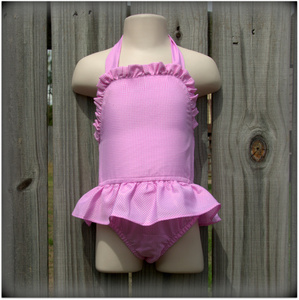 Embroidery Blanks Boutique One Piece Swimsuit, Pink Gingham Size: 3T