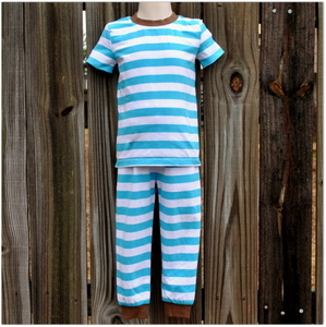 Embroidery Blanks Boutique Short Sleeve Pajamas, Turquoise Stripe Size: 8