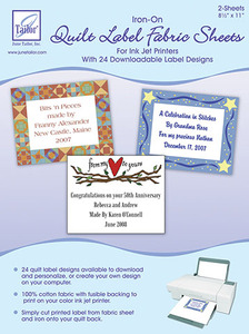 June Tailor JT-403 Quilt Label 2 Fabric Sheets 100% Cotton Ironon Fusible Backing, Customize from Computer to Ink Jet Printer, 24 Downloadable Designs