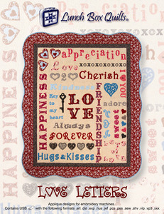 Lunch Box Quilts QP-LV-DD Love Letters 100 Separate Appliqué Embroidery  Designs at