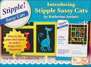 DIME STP0113 Nine Sassy Cats Stipple Quilt Block Embroidery Designs by Katherine Artines on CD