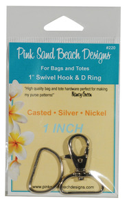 Pink Sand Beach Designs PSB220, 1 inch Swivel Hook and D-Rings - Casted Silver for Bags and Totes