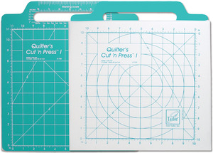 12" X 13" -QUILTERS CUT'N PRESS, June Tailor JT720 Quilter's Cut' n Press, Two Sided: 11x11" Grid Rotary Cutting Mat and 10x10" Cushioned Grid Ironing Pressing Surface