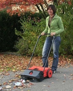 HAAGA 355 21” Triple  Brush Push Power Outdoor Indoor Sweeper,  5.3 Gallons Debris Container, brush height adjustment, Made in Germany