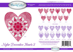 Purely Gates PG5370 Mylar Decorative Hearts 2 Embroidery Designs CD
