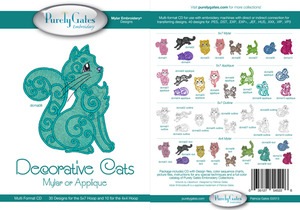 Purely Gates PG5226 Decorative Cats Mylar or Applq Embroidery Designs CD