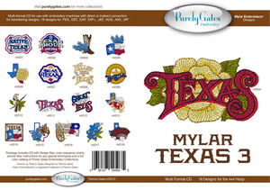 Purely Gates PG5035 Mylar Texas 3 Embroidery Designs CD