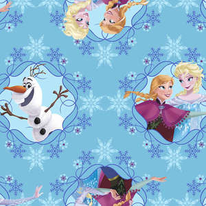 Disney Frozen Sisters Ice Skating Framed Blue Fabric by the Yard 533219130715 Springs Mills