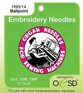 54805: Organ 6697 Embroidery Ball Point Needles HAx1 15x1 STBP Size 90/14, 10 PK