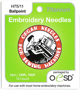 54806: OESD Organ 6687 Titanium Ball Point Embroidery Needles 15x1 HAx1 sz75/11, 10 PK