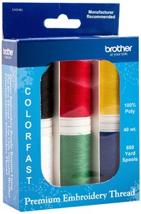 62089: Brother SAEMB6 6x600Yd Spools Premium Embroidery Poly Thread 40wt