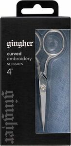 Gingher, G-4C, 4, Inch, Curved, Embroidery, Scissor, chrome, over, nickel, plated, package, hang, bag, fitted, leather, sheath. thicker, blade, cut, strand