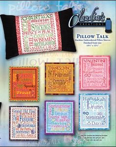 Claudia's, Creations, PT60987, Pillow, Talk, Embroidery, Design, Pack, Claudia's Creations PT60987 Pillow Talk 8 Holiday Word Art Sleeve Embroidery Designs Pack CD