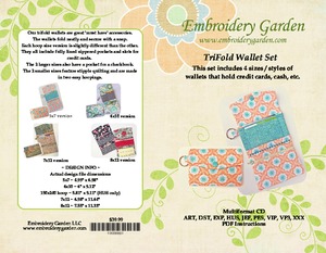 Embroidery, Garden, TriFold, Wallet, set, 5x7, 6x10, 7x12, 8x12, accessory, phone, checkbook, zipper