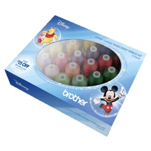 Brother Disney ETPDISCL24 Embroidery Thread Kit 24 Spools x 1100 Yards, 40wt Poly, Classic Colors for Disney Characters