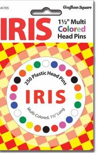 80361: Schmetz Iris 1705 Multi Color Plastic Head 1-1/2" Straight Pins 250 Count in the famous Klik-Klap Tin