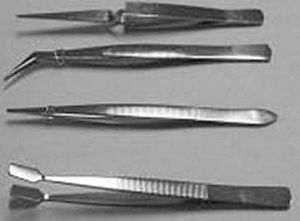 BT-012 Tweezers 4PC Stainless Steel Set, Reverse, Curve, Strong Tip, Flat Tip