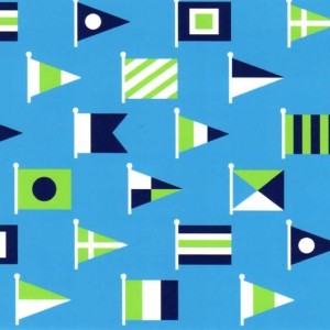 Fabric Finders 1915 Nautical Flag Fabric- Turquoise - fabric by the yard
