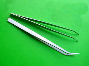 6 Stainless Steel Deluxe Bent Long Tweezers