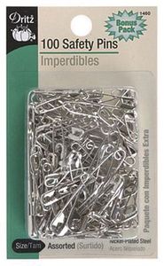Dritz D1460 Quilters Safety Pins, Assorted Sizes, Nickel-Plated Steel, 100ct