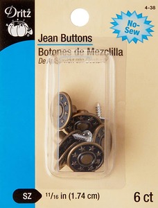 Dritz 4-38 Jeans Buttons Refill Size 38 - 11/16" - 6 Ct.