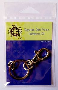 Around the Bobbin ATB150-HK, Keychain Coin Purse Hardware Kit, flat key ring, a 3/8" d-ring and a swivel bolt snap hook