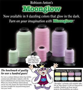 Robison Anton Moonglow RA-MG-AQUGL Aqua Glow in the Dark Machine Embroidery Thread 40wt, One Spool 500 Yards