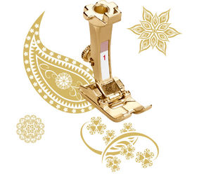 Bernina 103365.70.00 1033657000 #1 24 Karat Golden Foot Coming April 2018 Sorry, No Coupons, Limited Supply, Bernina 103365.70.00 1033657000 125th Anniversary 24 Karat New #1 Golden Plated Presser Foot is Here, for Forward and Reverse Patterns