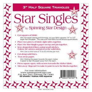 Spinning Star, Quilting Design 1-1900, Star Singles, 3.0in Half Square Triangles, Spinning Star Quilting Design 1-1900 Star Singles 3.0in Half Square Triangles,  50 sheets of triangle paper in a bag enough for 400 3.0in blocks.