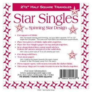 Spinning Star Design 1-1899 Star Singles 2.5" half-square triangle blocks, 75 sheets of triangle paper in a bag enough for 600 2.5in blocks