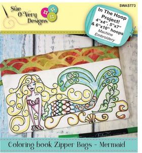 Sue O'Very Designs Coloring book Zipper Bags - Mermaid Design In The Hoop