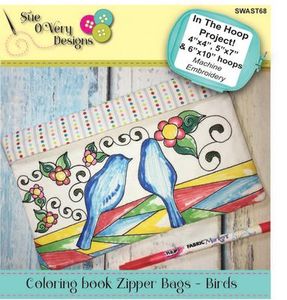 Sue O'Very Designs Coloring book Zipper Bags - Birds Design In The Hoop